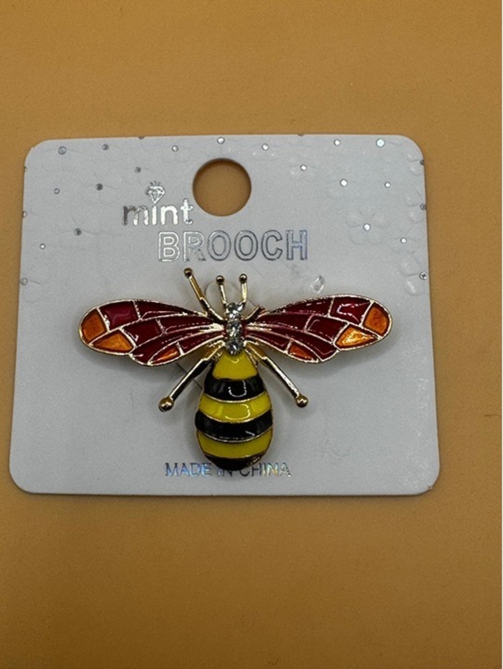 Mint-Brand Brooch Pin  Honey Bee  With  Vibrant Red and Yellow Enamel New